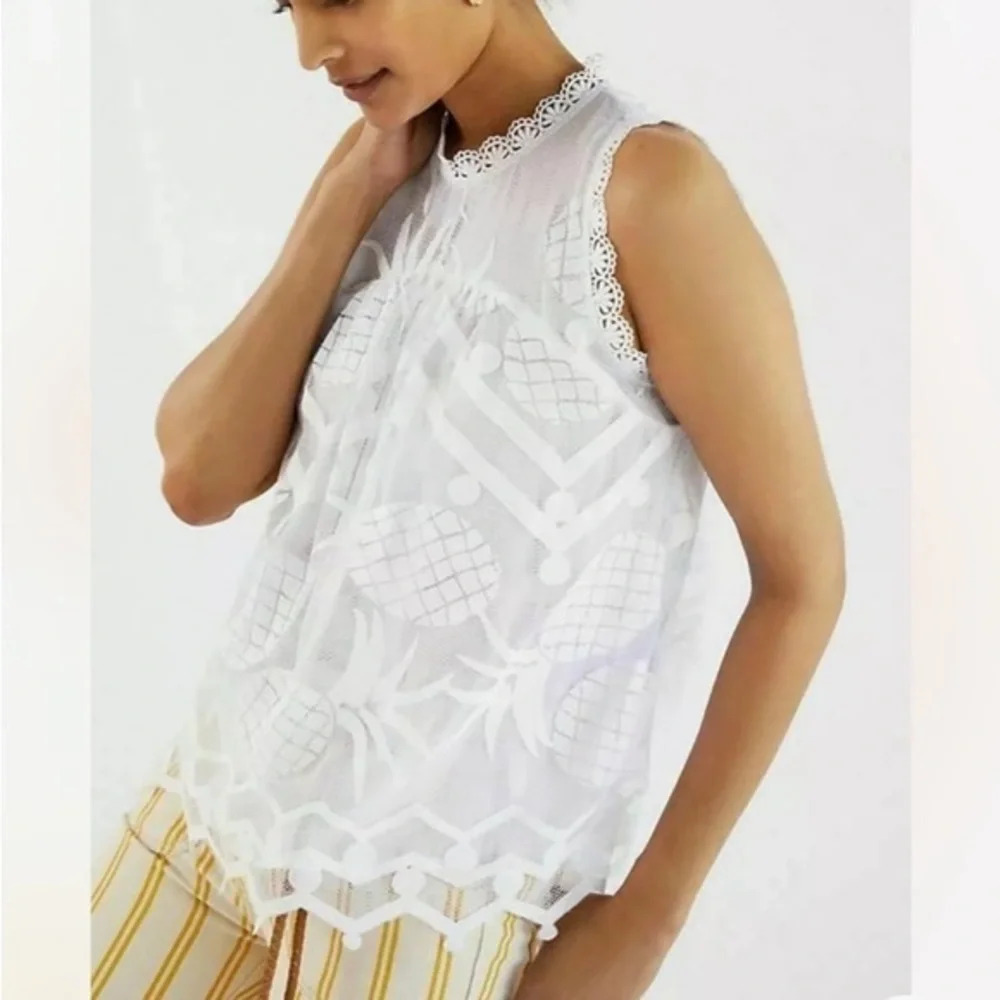 Anthropologie Maeve White Pineapple Lace Top 2